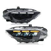 LED Headlight for 2018-2023 Ford Mustang, Carbon Fiber Style, Projector Front Lamp Assembly with Triple Beam Lens